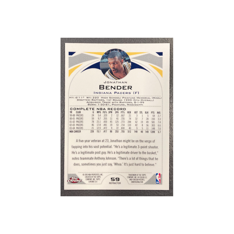 JONATHAN BENDER 2004-05 TOPPS CHROME REFRACTOR 59