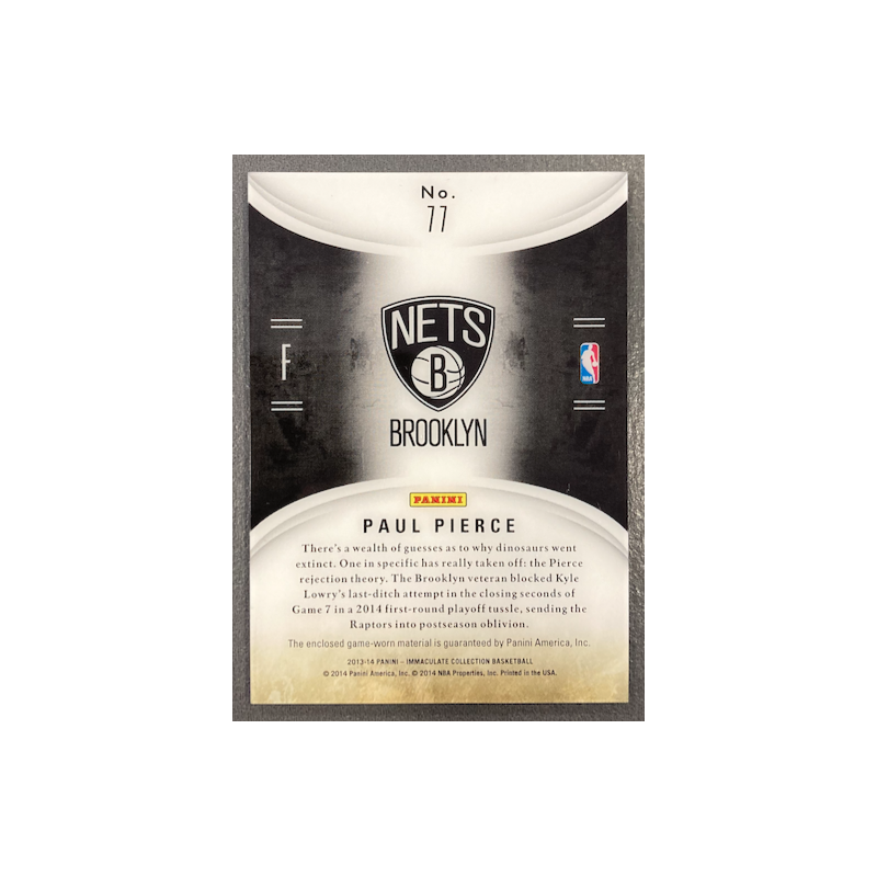 PAUL PIERCE 2013-14 PANINI IMMACULATE COLLECTION JERSEY 31/75