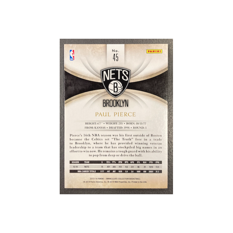 PAUL PIERCE 2013-14 PANINI IMMACULATE COLLECTION 27/99