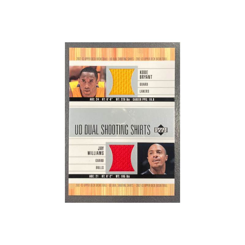 KOBE BRYANT / J .WILLIAMS 2002-03 UPPER DECK DUAL SHOOTING SHIRTS KBJWS