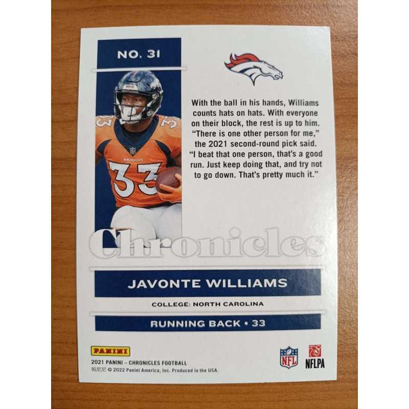 JAVONTE WILLIAMS 2021 PANINI CHRONICLES RC