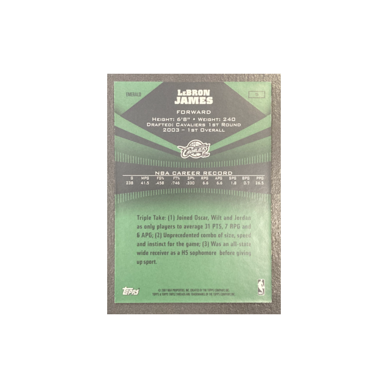 LEBRON JAMES 2006-07 TOPPS TRIPLE THREADS EMERALD 048/199