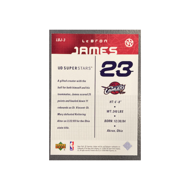 2003 LEBRON JAMES Upper Deck Superstars LBJ3 - EXMT CONDITION