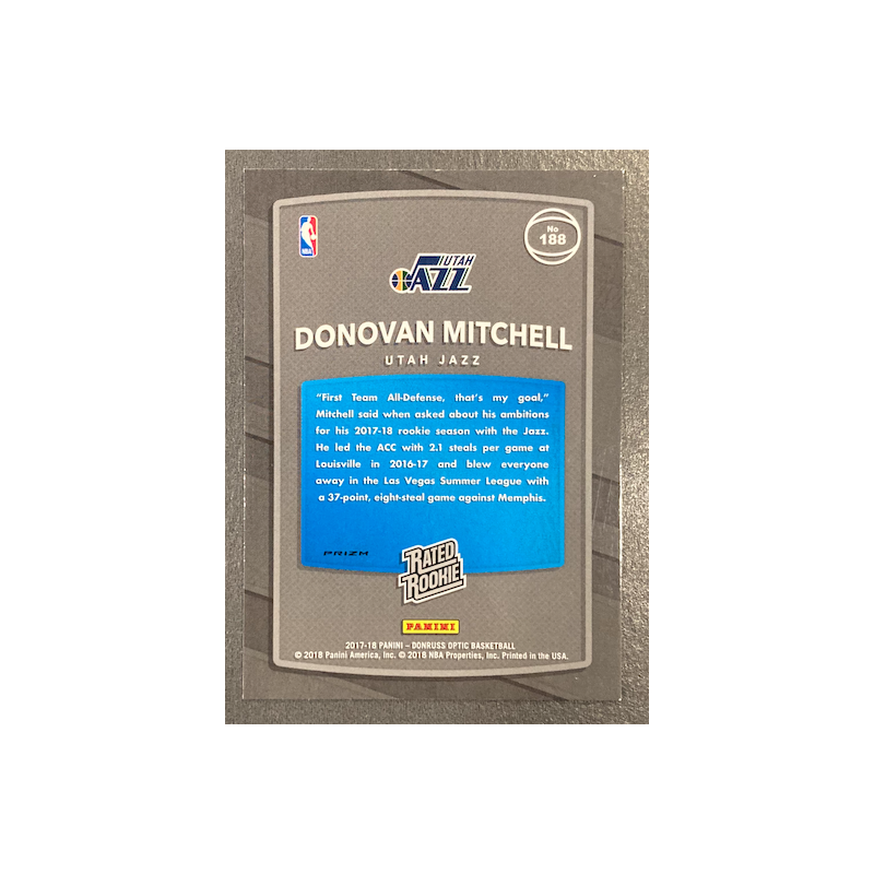 DONOVAN MITCHELL 2017-18 DONRUSS OPTIC DISCO PRIZM RATED ROOKIE - 188
