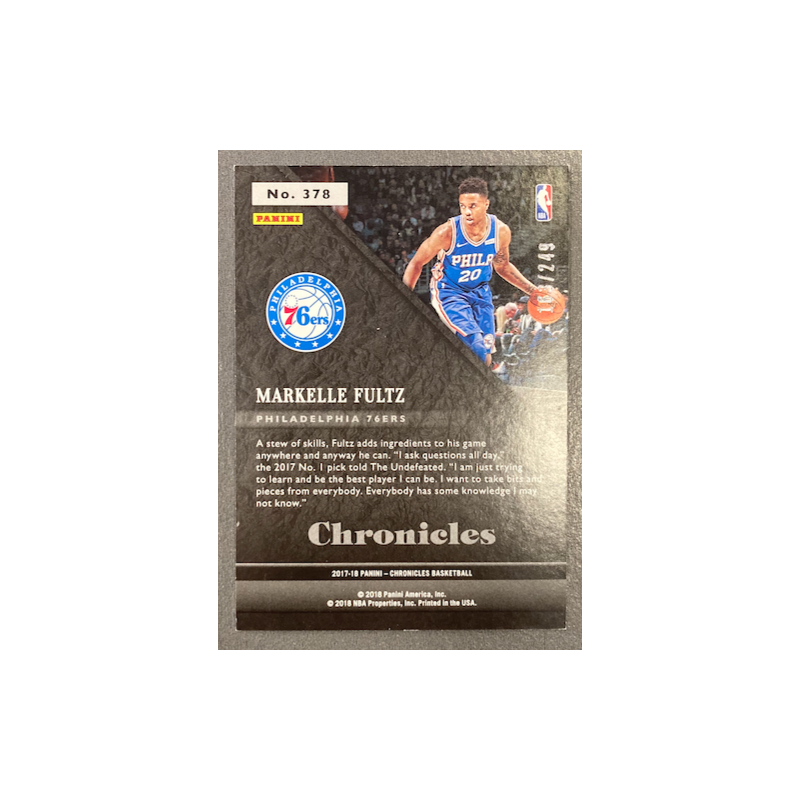 MARKELLE FULTZ 2017-18 PANINI CHRONICLES LIMITED SILVER ROOKIE 163/249