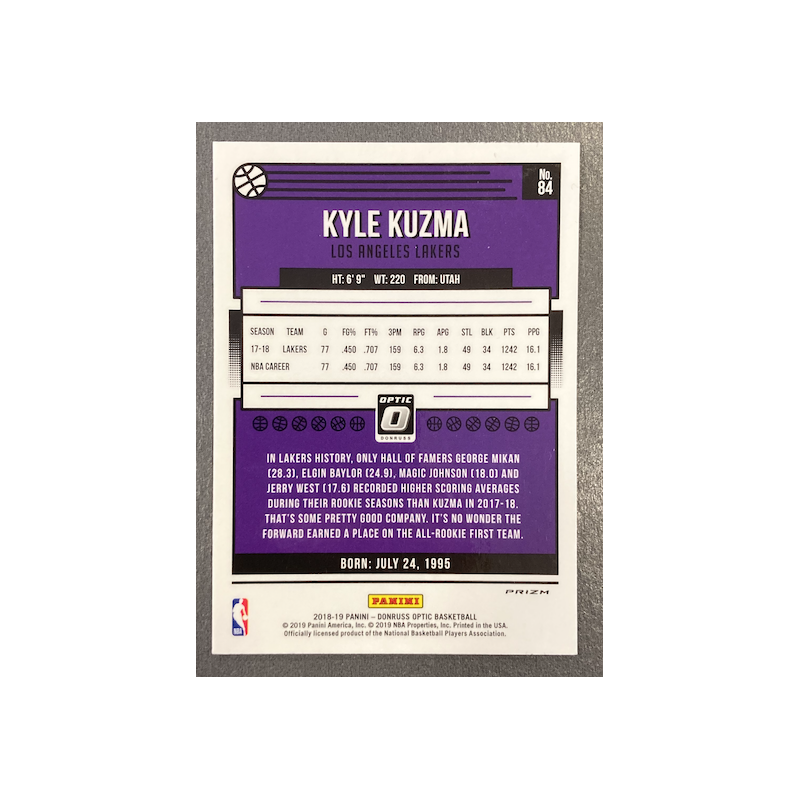 KYLE KUZMA 2018-19 DONRUSS OPTIC BLUE PRIZM VELOCITY - 84