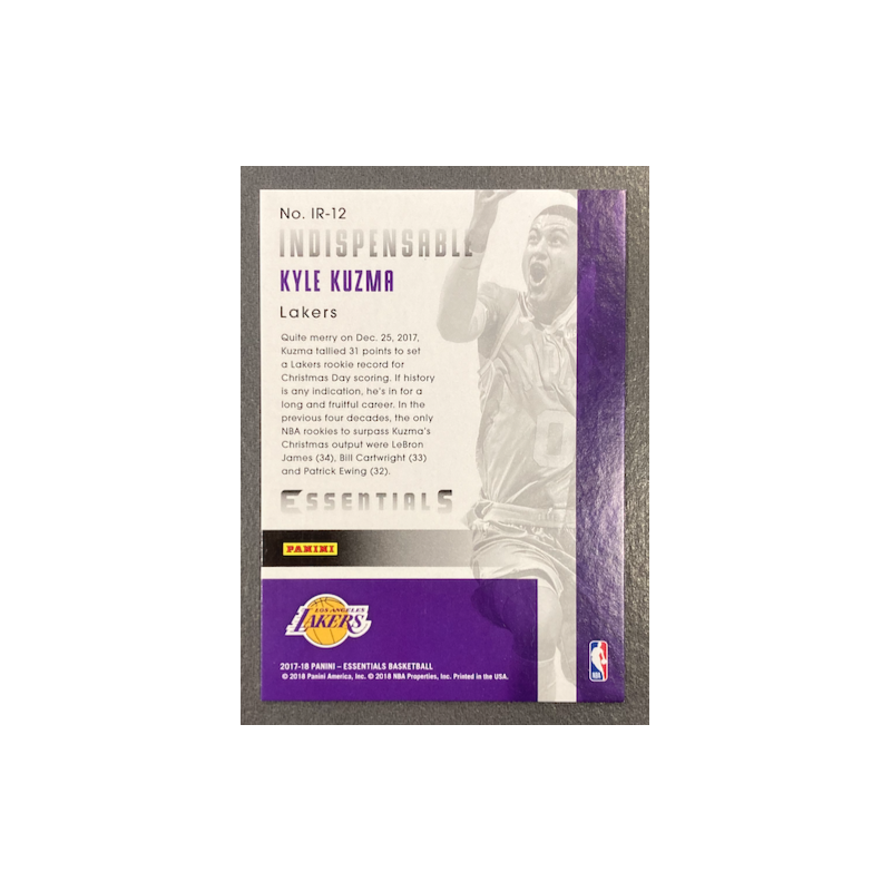 KYLE KUZMA 2017-18 PANINI ESSENTIALS INDISPENSABLE ROOKIES - 12