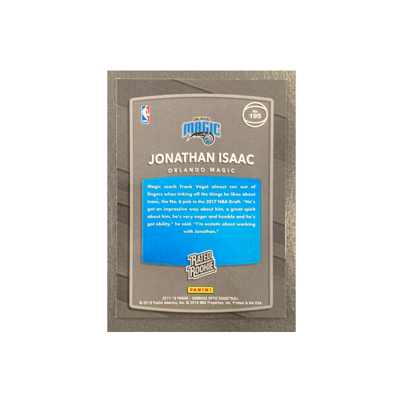JONATHAN ISAAC 2017-18 DONRUSS OPTIC RATED ROOKIE - 195