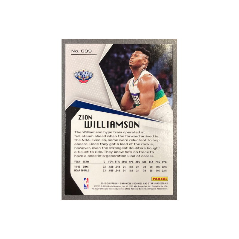 ZION WILLIAMSON 2019-20 PANINI CHRONICLES ROOKIES AND STARS RC - 699
