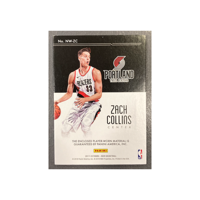 ZACH COLLINS 2017-18 PANINI NOIR NEW WAVE JERSEY TAG 1/1 - EXMT CONDITION