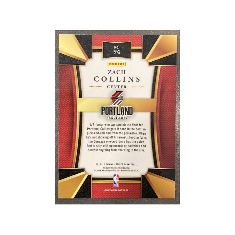 ZACH COLLINS 2017-18 PANINI SELECT CONCOURSE ROOKIE - 94