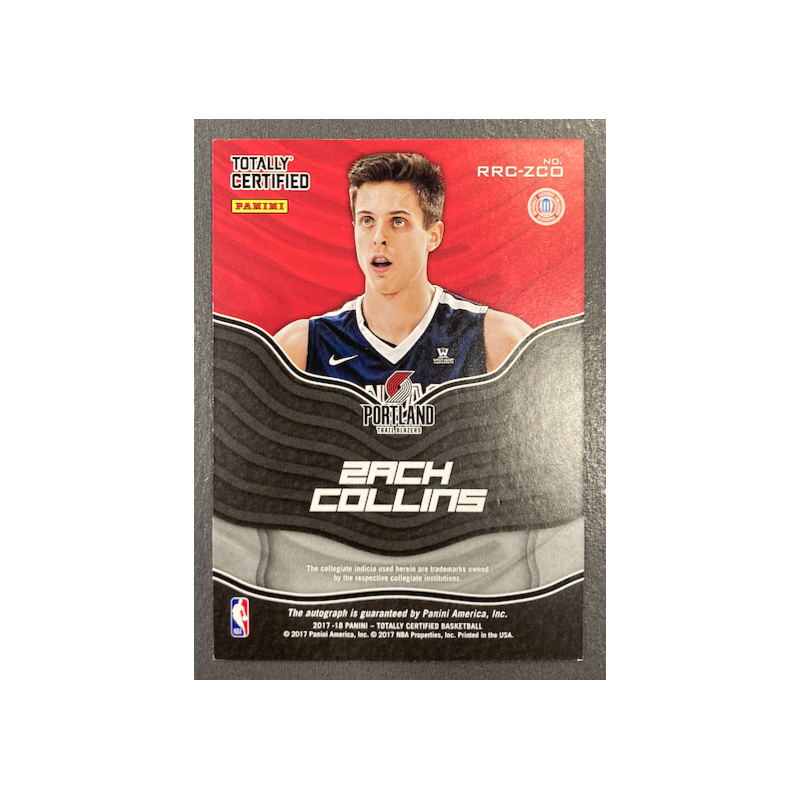 ZACH COLLINS 2017-18 PANINI TOTALLY CERTIFIED ROOKIE ROLL CALL AUTO - 10