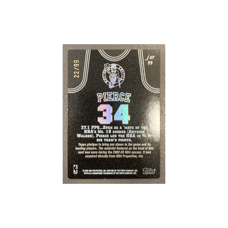 PAUL PIERCE 2002-03 TOPPS JERSEY EDITION BLACK 22/99