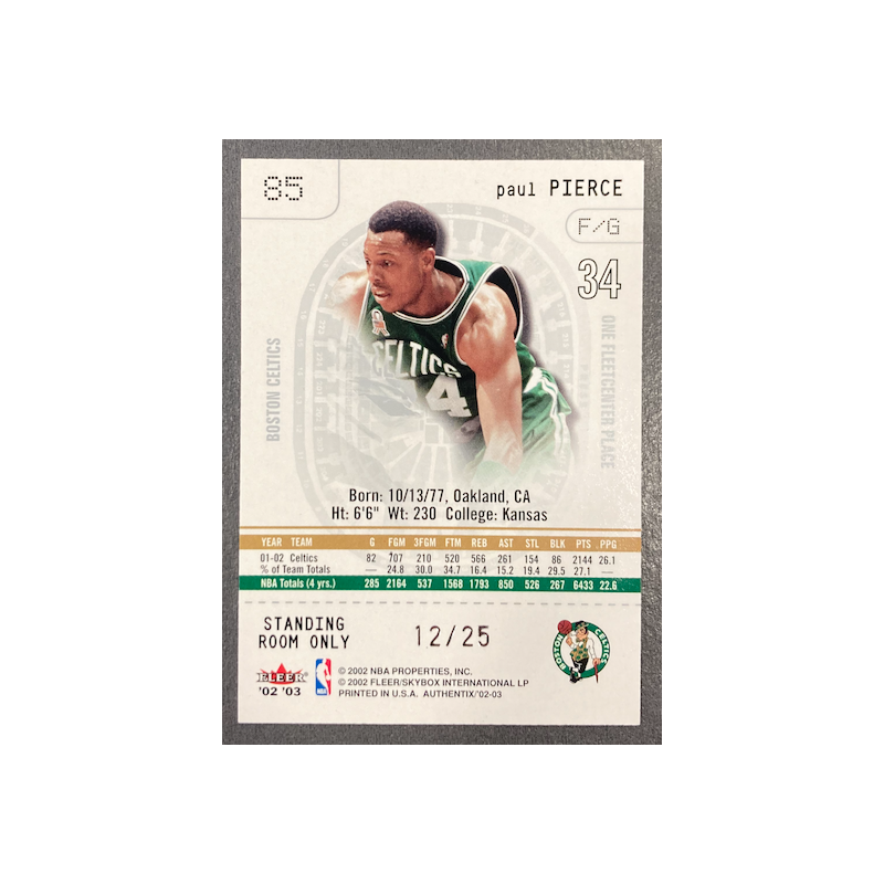 PAUL PIERCE 2002-03 FLEER AUTHENTIX STANDING ROOM ONLY 12/25
