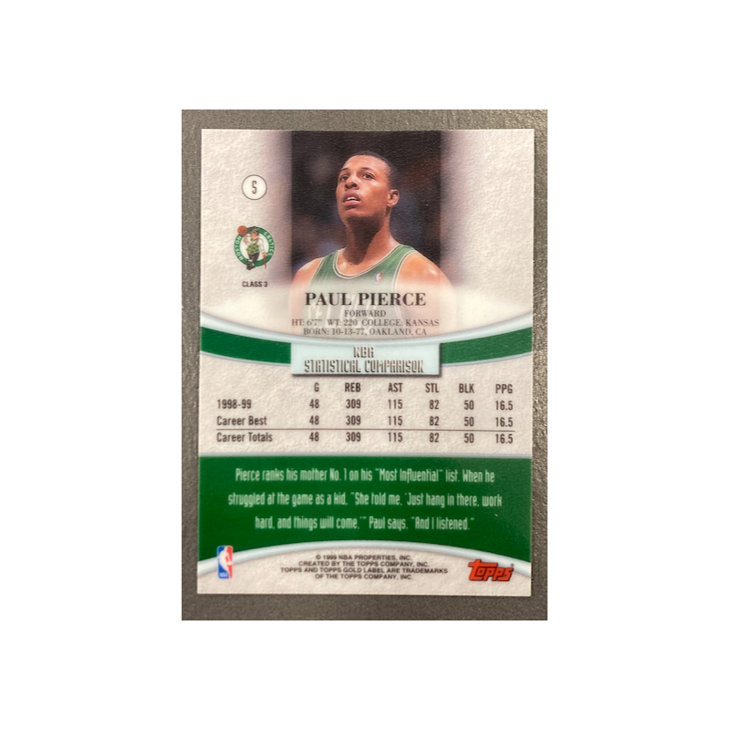 PAUL PIERCE 1999-00 TOPPS GOLD LABEL CLASS 3 BLACK - EXMT CONDITION ( SURFACE )