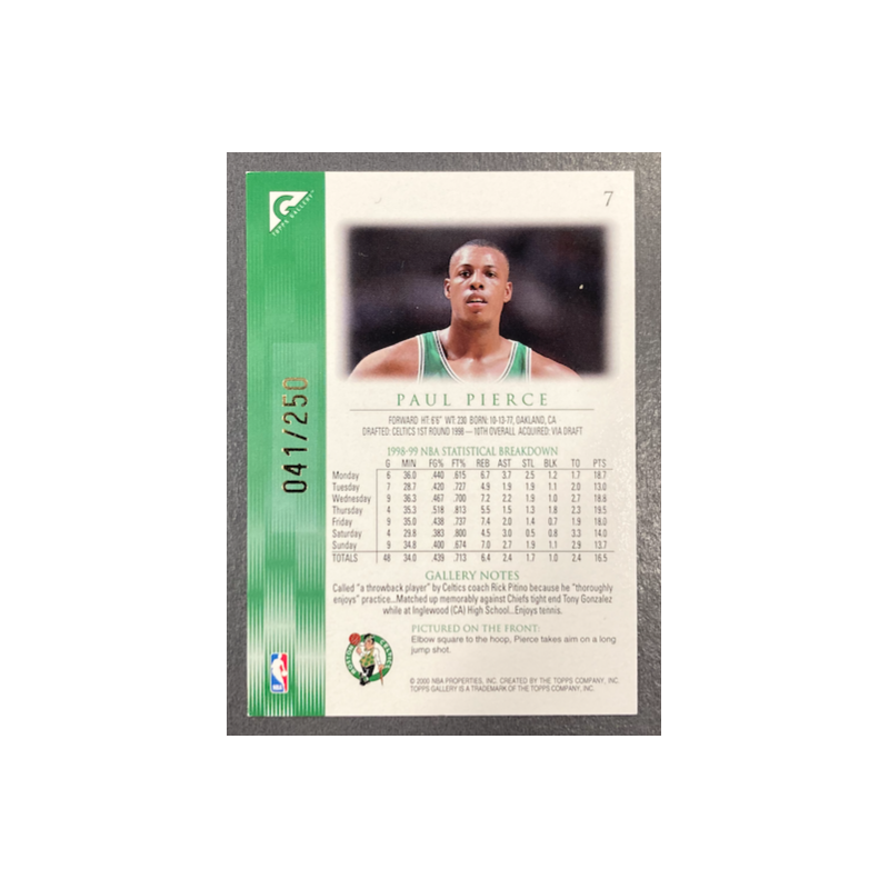 PAUL PIERCE 1999-00 TOPPS GALLERY PLAYER'S PRIVATE ISSUE 041/250