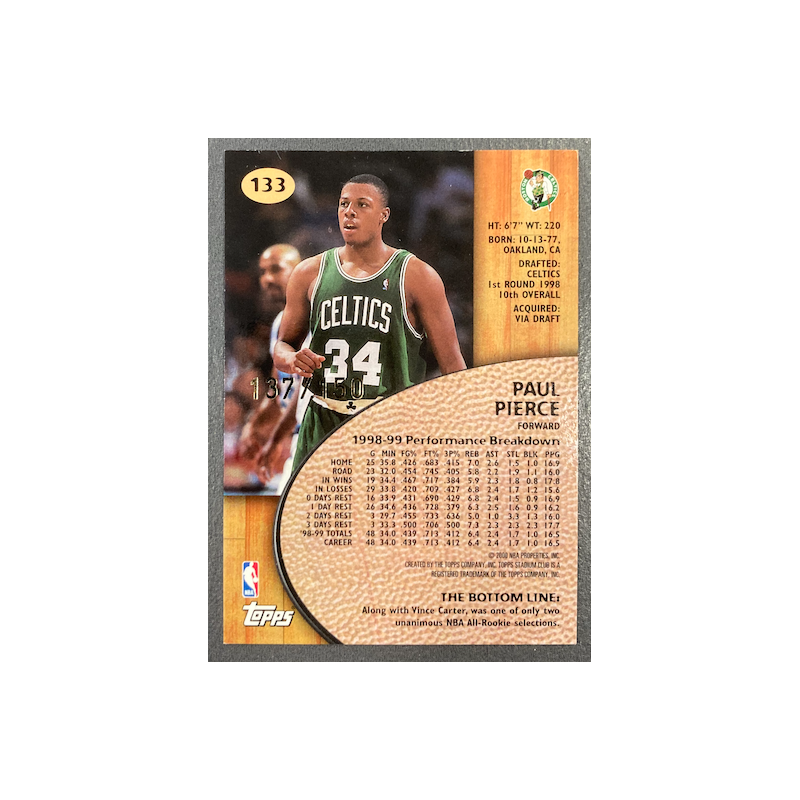 PAUL PIERCE 1999-00 TOPPS STADIUM CLUB FIRST DAY ISSUE 137/150