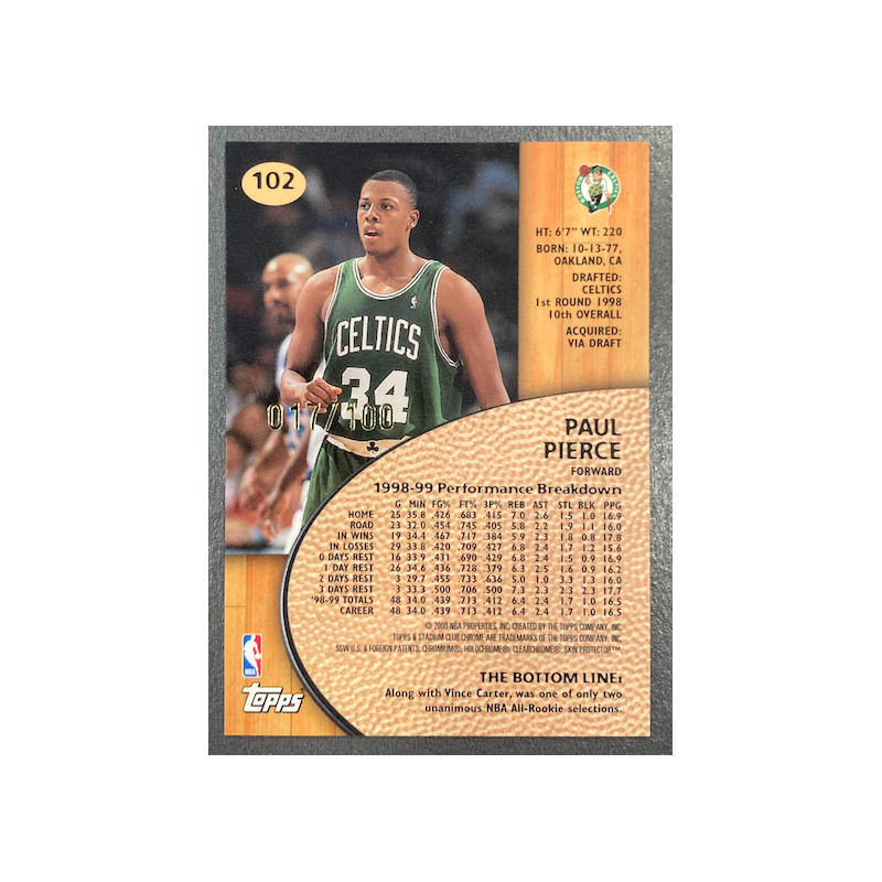 PAUL PIERCE 1999-00 TOPPS STADIUM CLUB CHROME 017/100