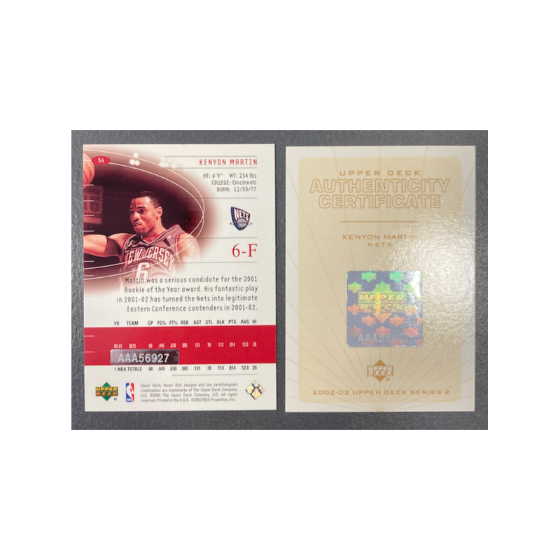 KENYON MARTIN 2002-03 UPPER DECK BUYBACK UD HONOR ROLL AUTO 37/50