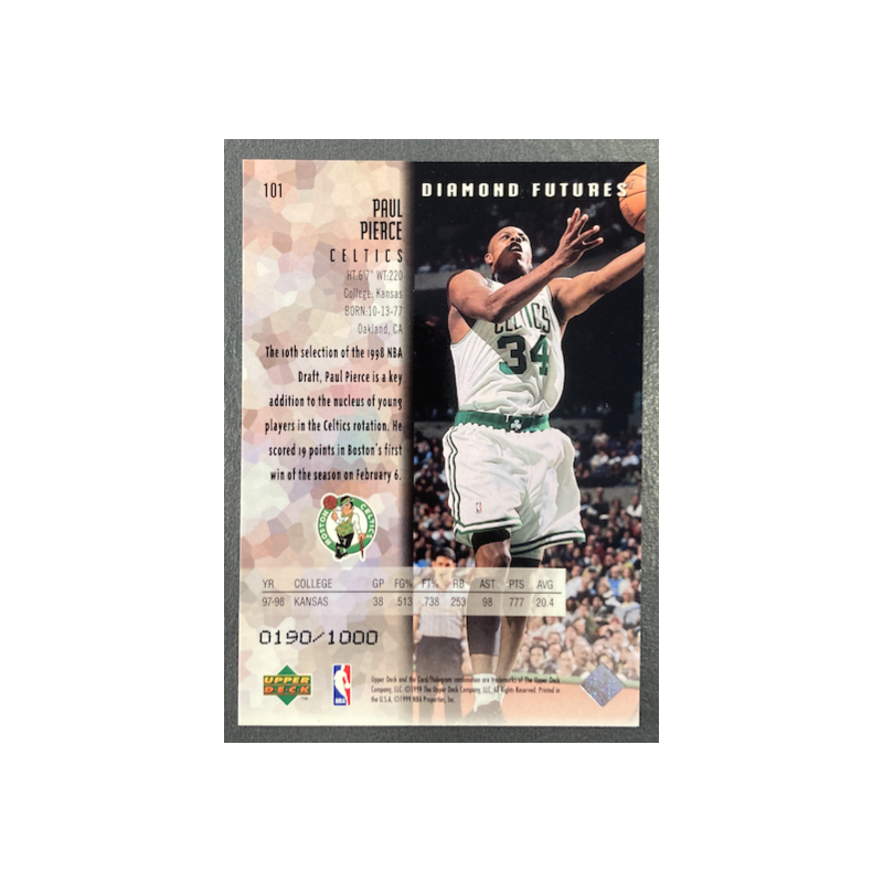 PAUL PIERCE 1998-99 UD BLACK DIAMON TRIPLE DIAMOND 0190/1000