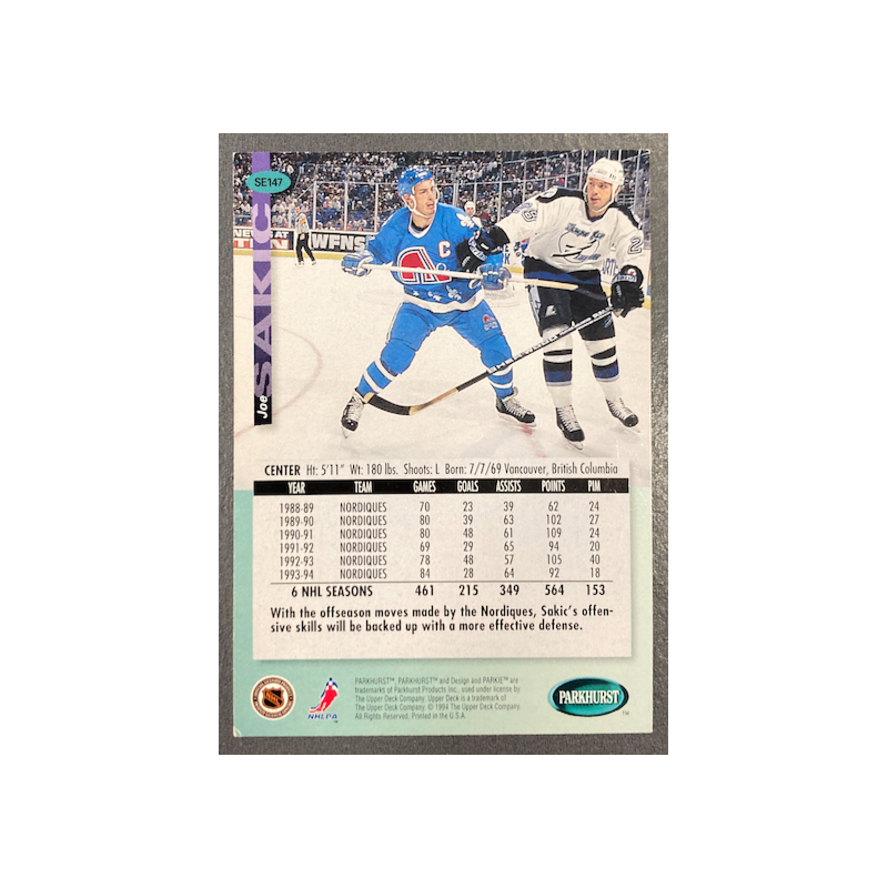 JOE SAKIC 1994-95 PARKHURST SE147 EX CONDITION