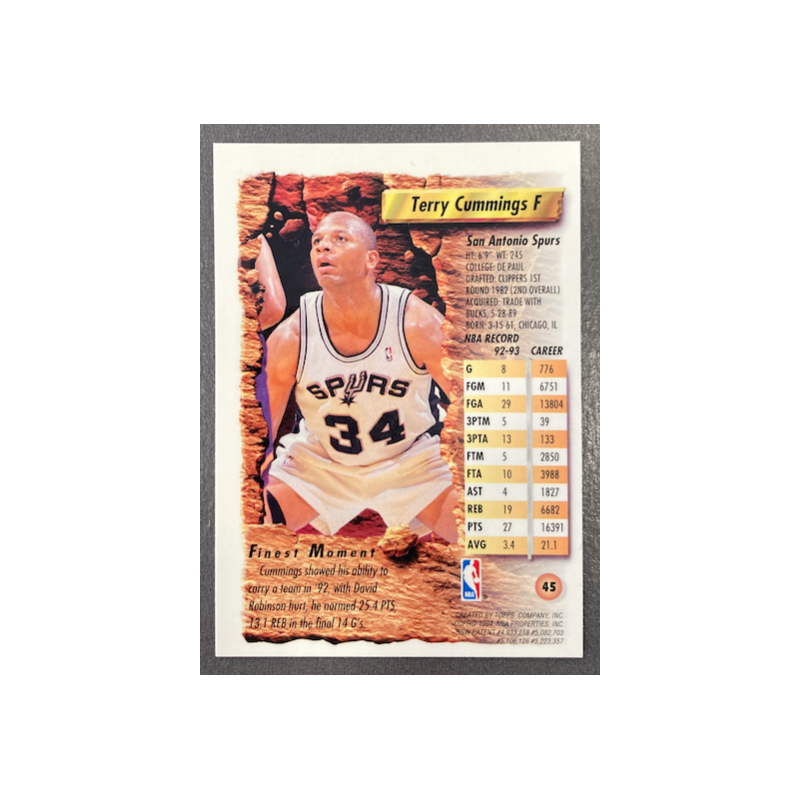 TERRY CUMMINGS 1993-94 TOPPS FINEST REFRACTOR - 45