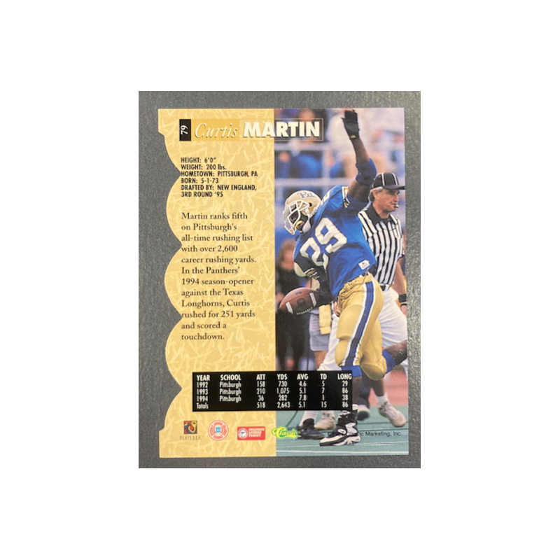CURTIS MARTIN 1995 CLASSIC FIVE SPORT SILVER DIE CUT - 79