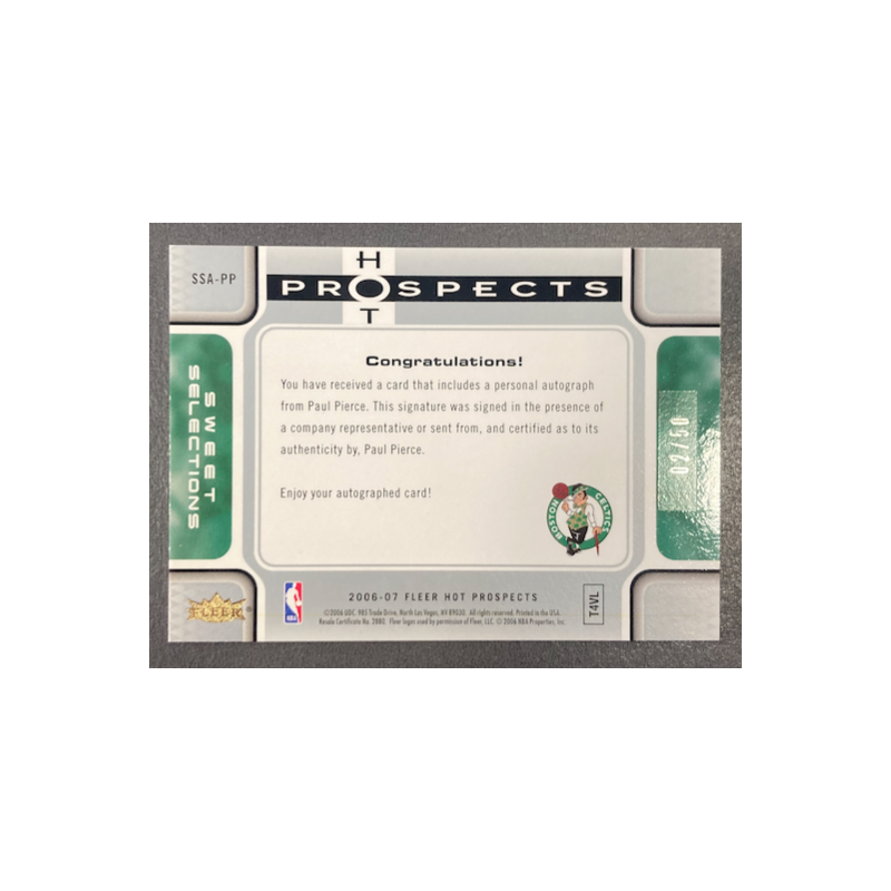 PAUL PIERCE 2006-07 FLEER HOT PROSPECTS SWEET SELECTIONS AUTO 02/50