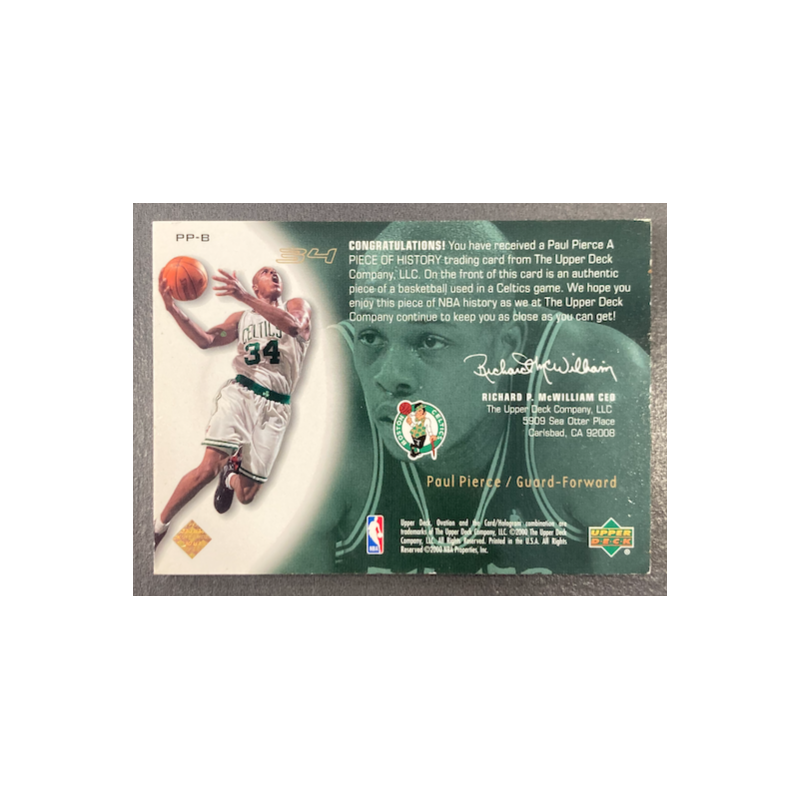 PAUL PIERCE 2000-01 UPPER DECK OVATION A PIECE OF HISTORY - EXMT CONDITION