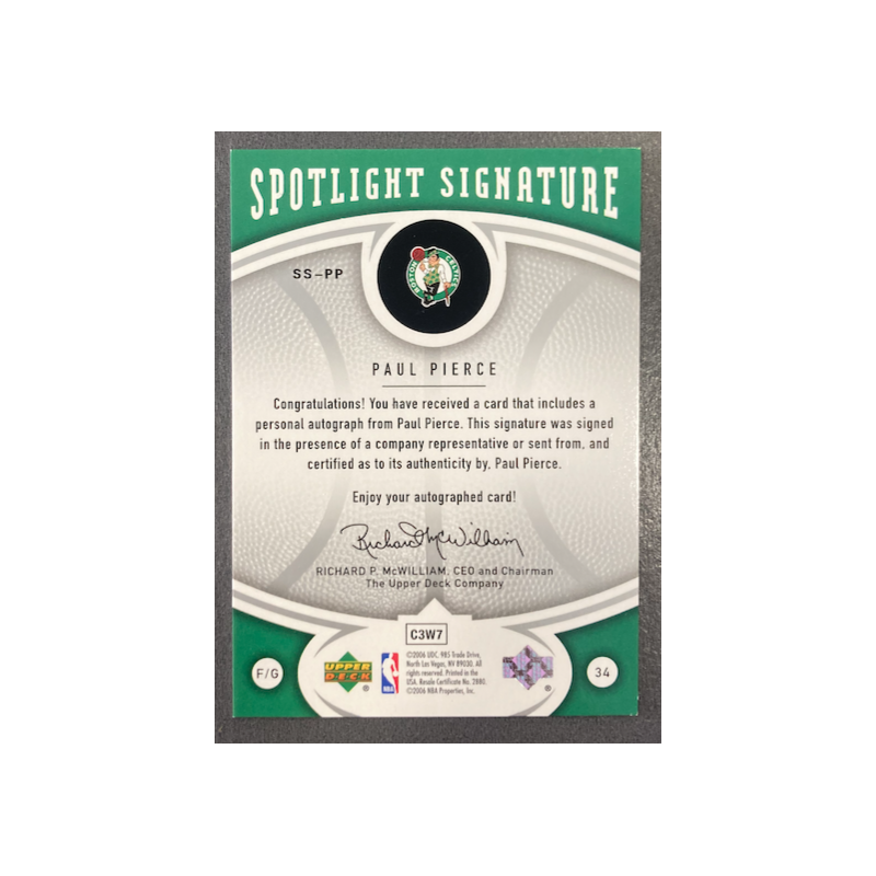 PAUL PIERCE 2006-07 UPPER DECK OVATION SPOTLIGHT AUTO