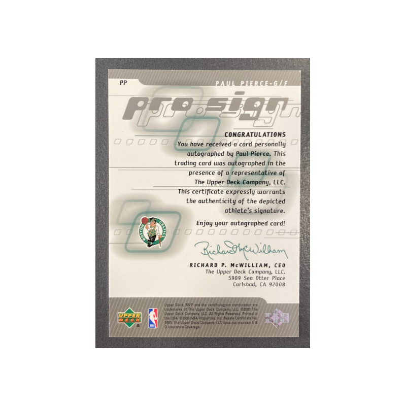PAUL PIERCE 2000-01 UPPER DECK MVP PROSIGN AUTO