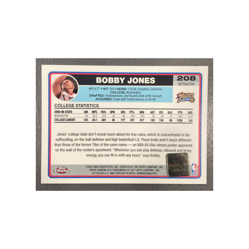 BOBBY JONES 2006-07 TOPPS CHROME BLACK REFRACTOR ROOKIE AUTO