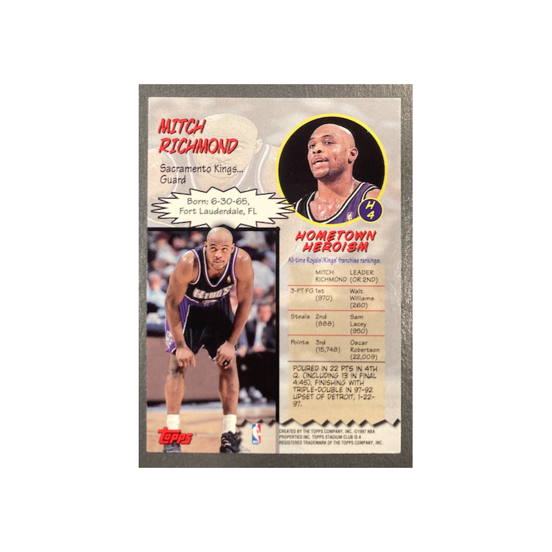 MITCH RICHMOND 1997-98 TOPPS STADIUM CLUB HARDCOURT HEROICS - H4