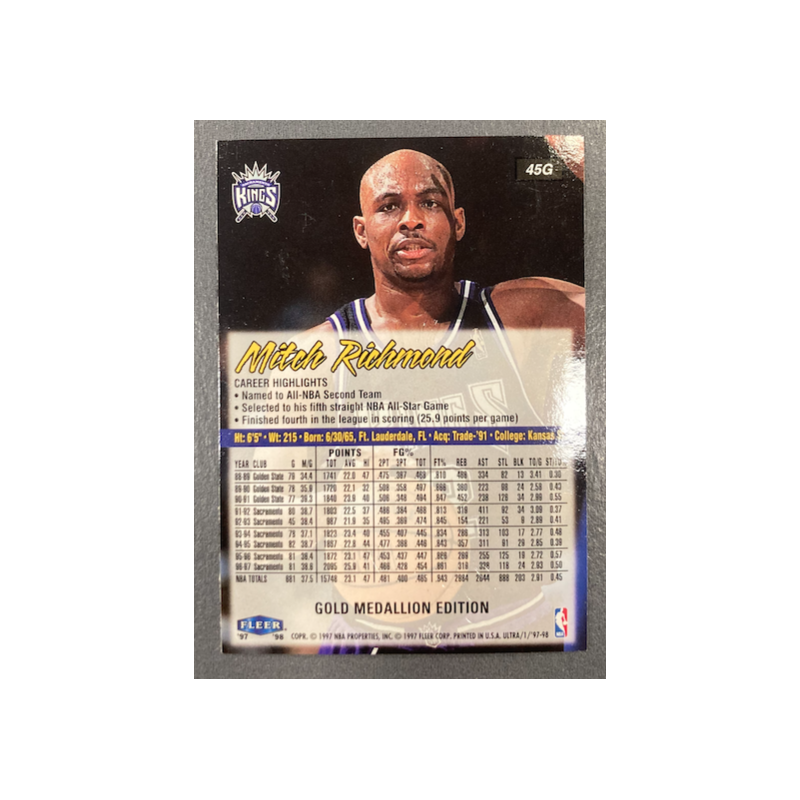 MITCH RICHMOND 1997-98 FLEER ULTRA GOLD MEDALLION - 45G
