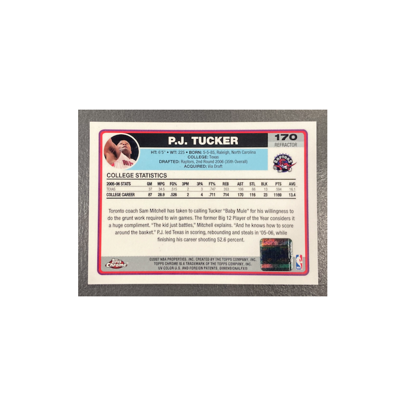 P.J TUCKER 2006-07 TOPPS CHROME BLACK REFRACTOR ROOKIE AUTO