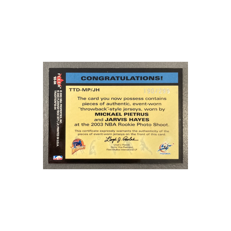M.PIETRUS / J.HAYES 2003-04 FLEER TRADITION THROWBACK THREADS DUAL JERSEY 190/299