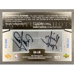 LAIMBEER / MAHORN 2007-08 UD SWEET SHOT SIGNATURE DUAL AUTO 4/15