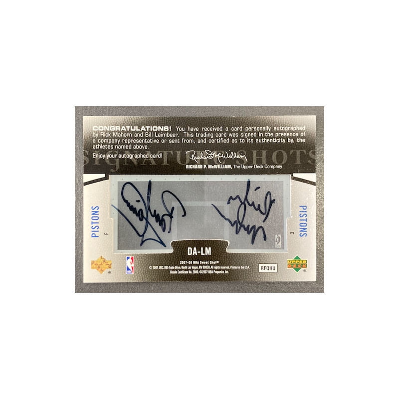 LAIMBEER / MAHORN 2007-08 UD SWEET SHOT SIGNATURE DUAL AUTO 4/15