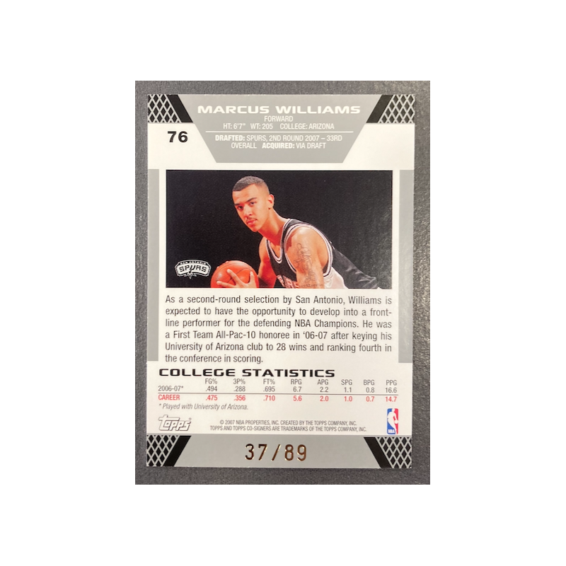 PARKER / WILLIAMS 2007-08 TOPPS CO-SIGNERS GOLD BLUE 37/89