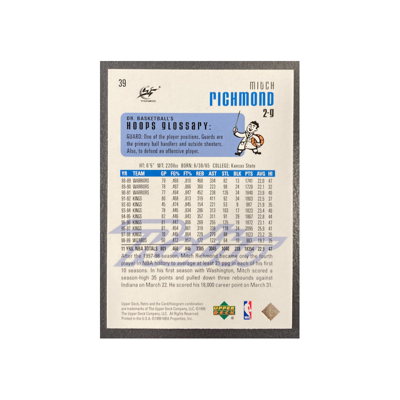 MITCH RICHMOND 1999-00 UPPER DECK RETRO GOLD 192/250