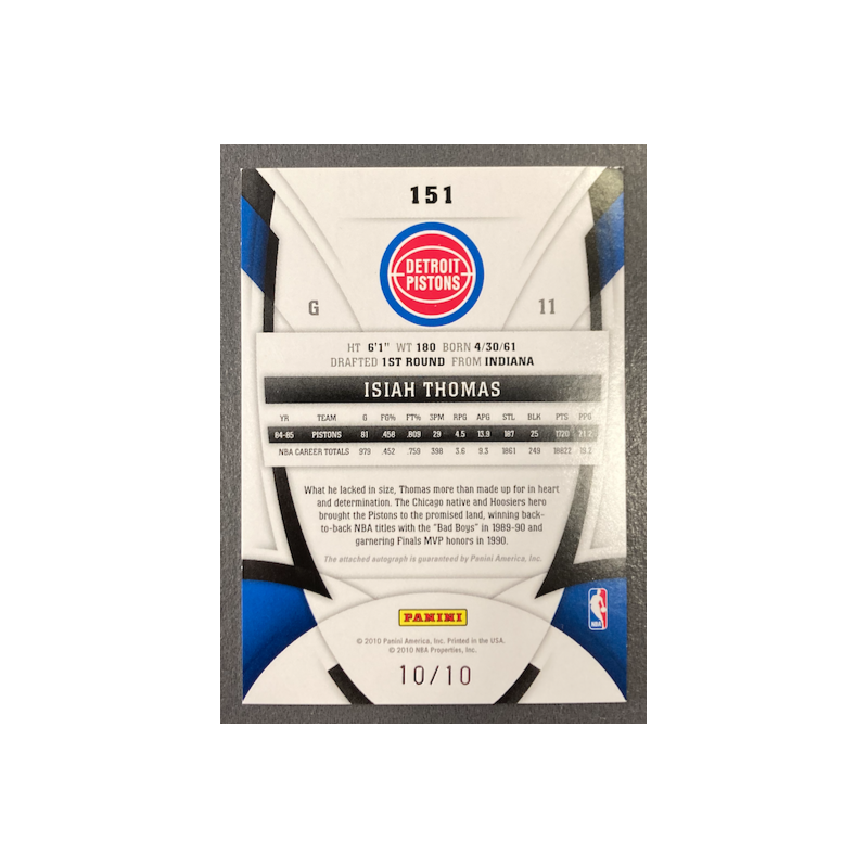 ISIAH THOMAS 2009-10 PANINI CERTIFIED IMMORTALS MIRROR GOLD AUTO 10/10