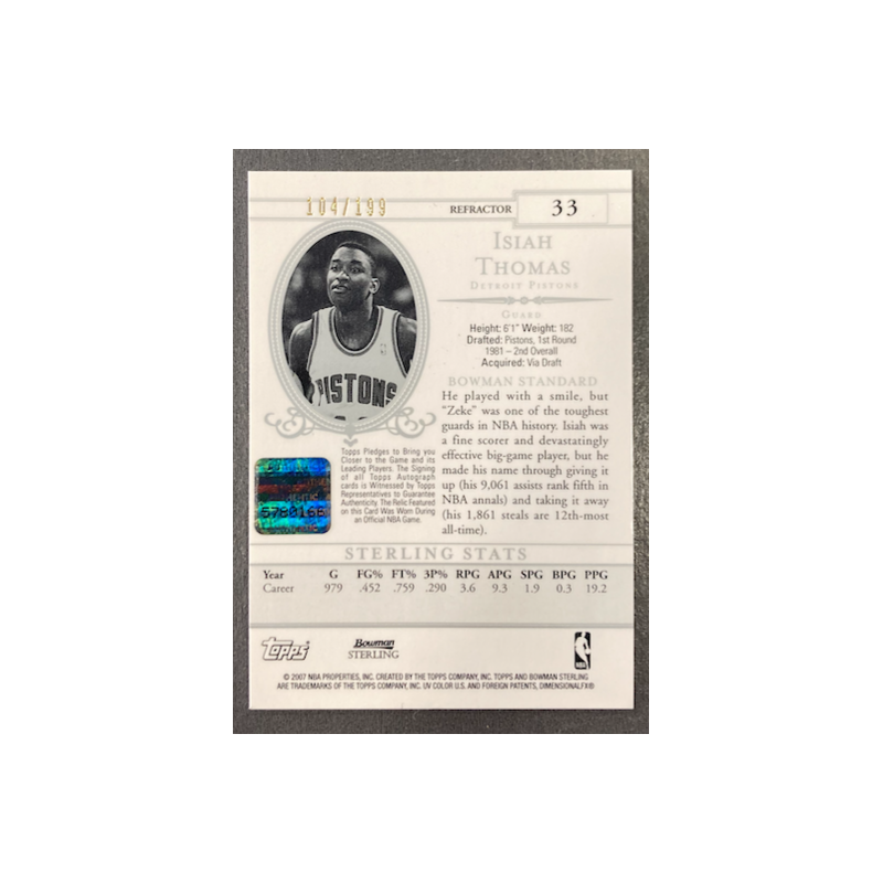 ISIAH THOMAS 2006-07 BOWMAN STERLING REFRACTOR JERSEY AUTO 104/199