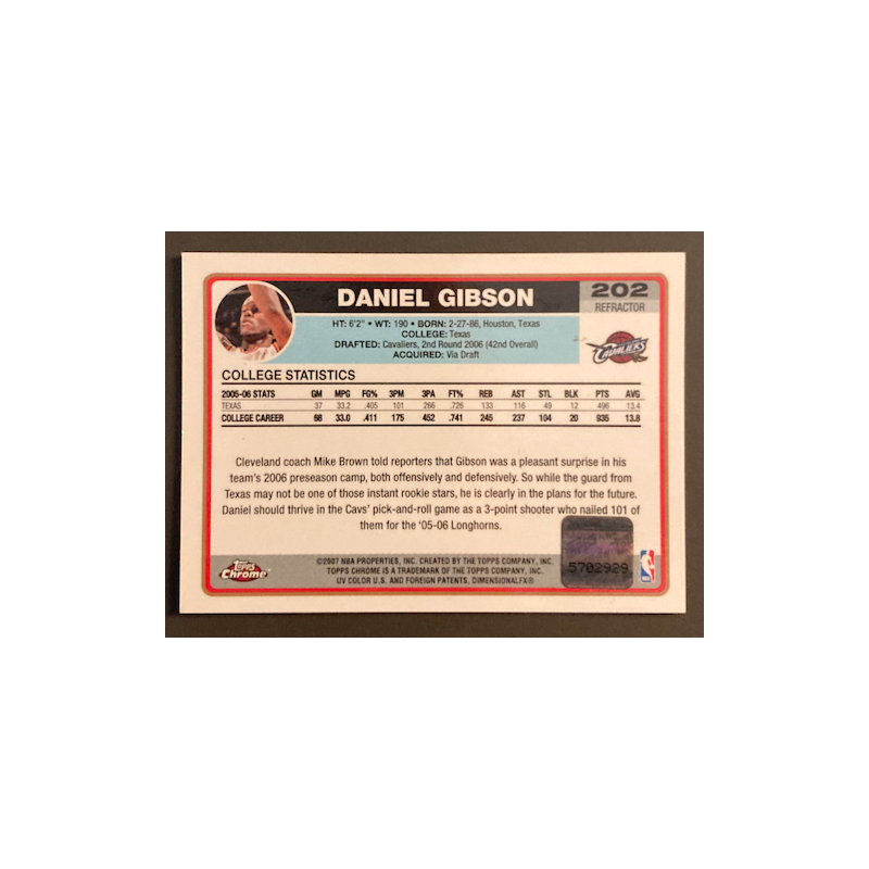 DANIEL GIBSON 2006-07 TOPPS CHROME ROOKIE AUTO REFRACTOR BLACK