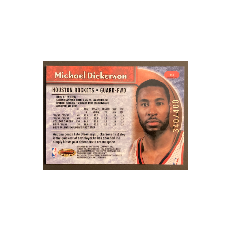 MICHAEL DICKERSON 1998-99 BOWMAN BEST ROOKIE REFRACTOR 340/400