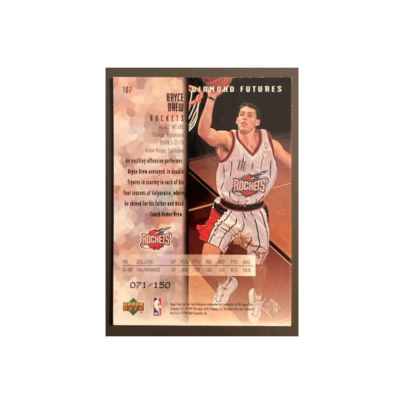 BRYCE DREW 1998-99 UD BLACK DIAMOND QQUAD DIAMOND 71/150