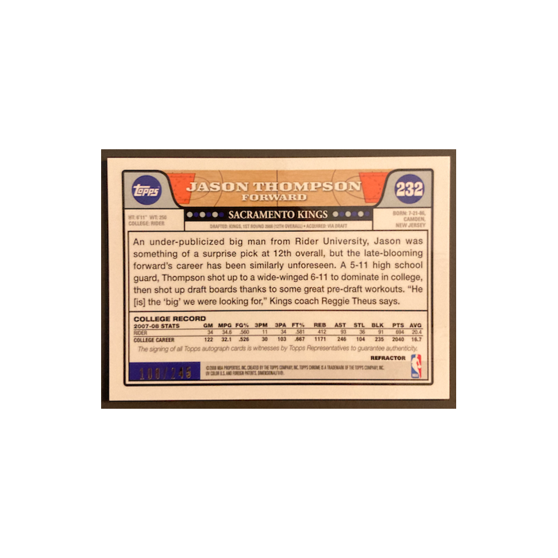 JASON THOMPSON 2008-09 TOPPS CHROME REFRACTOR ROOKIE AUTO 108/245
