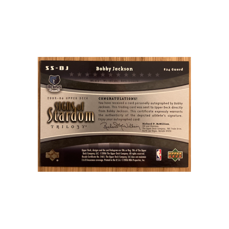 BOBBY JACKSON 2005-06 UPPER DECK TRILOGY SIGNS OF STARDOM AUTO