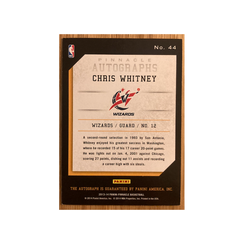 CHRIS WHITNEY 2013-14 PINNACLE AUTO