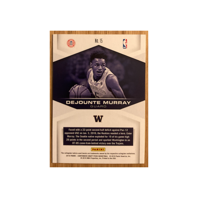 DEJOUNTE MURRAY 2016-17 PANINI CONTENDERS DRAFT PICKS GAME DAY ROOKIE