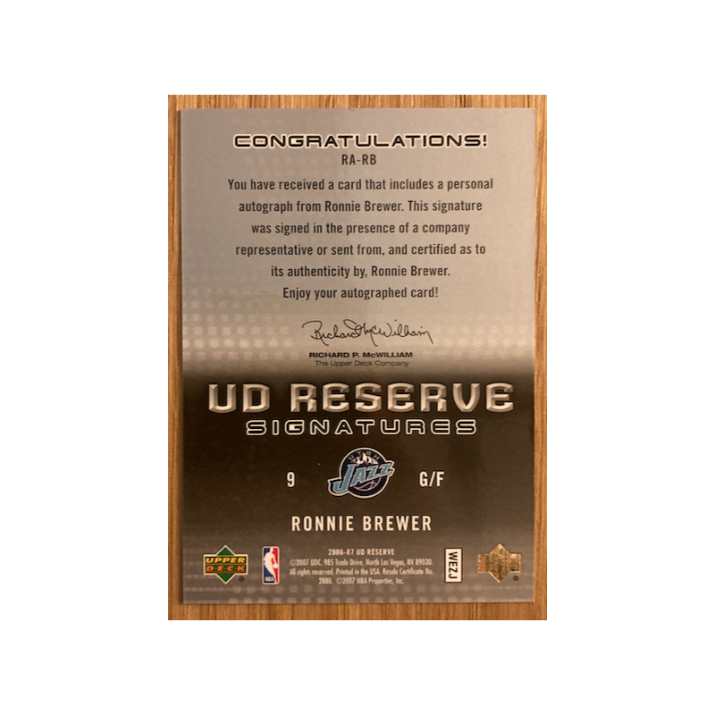 RONNIE BREWER 2006-07 UD RESERVE SIGNATURES